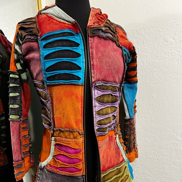 Rising International Hippie Bohemian Patchwork Hooded Jacket - Picture 2 of 4
